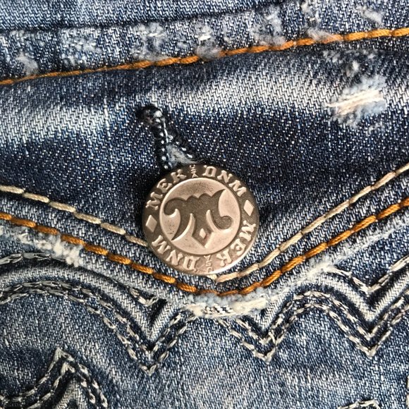 MEK Prague Boot Cut Jeans Womens 31x34 Medium Wash Denim Mid Rise Distressed - Picture 8 of 15